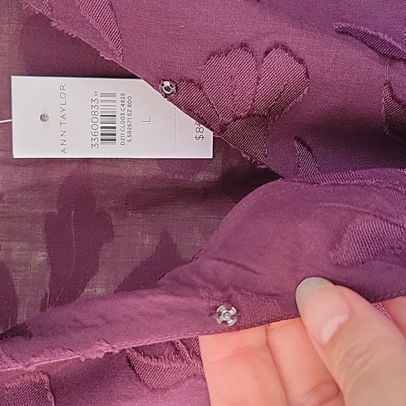 Plum Faux Wrap Ruffle Ann Taylor Blouse Womens Size Large - Picture 6 of 10